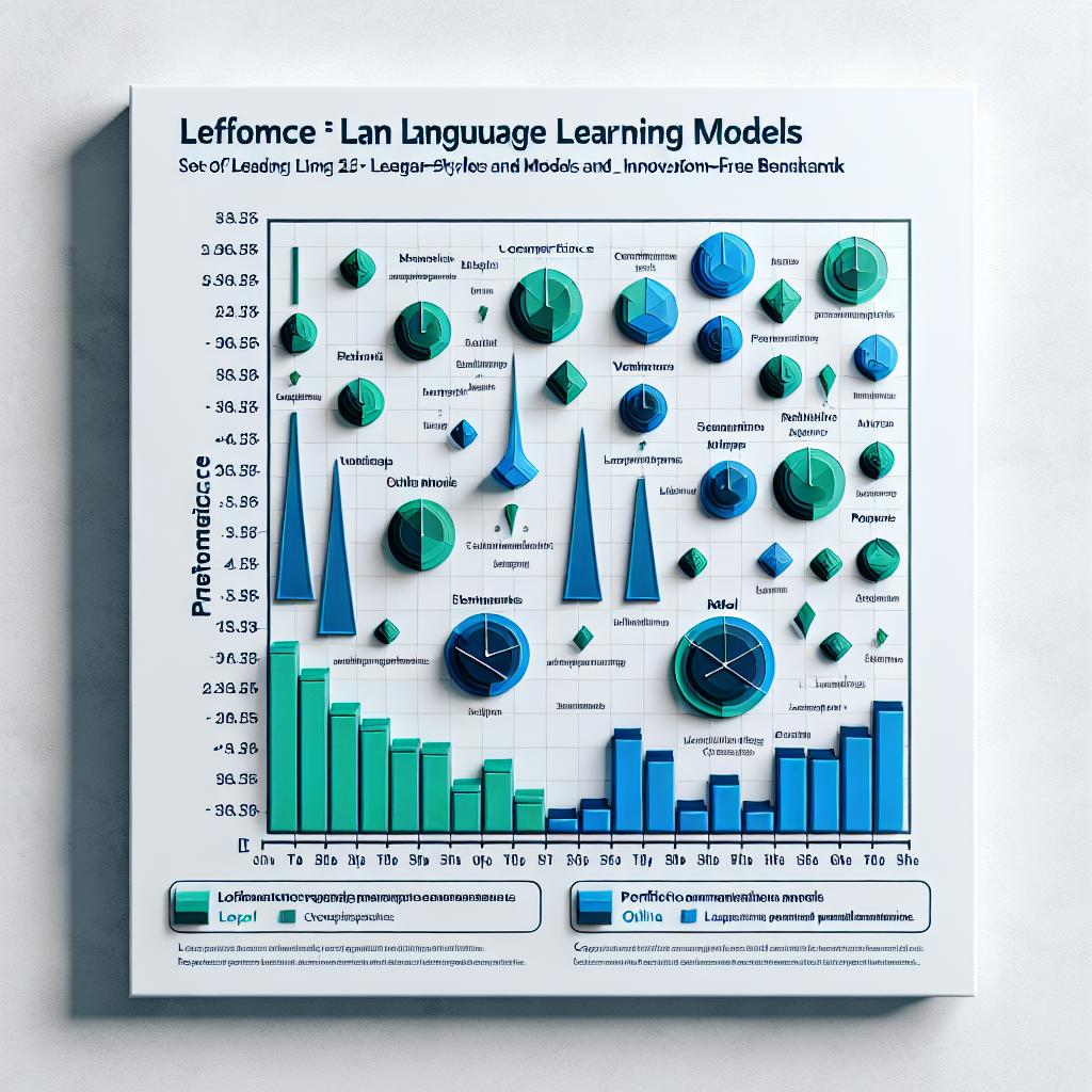 Create a 2D, flat, vector-styled and corporate-looking image set on a white and texture-free background. The image presents a comparative chart demonstrating the performance of 25 leading language learning models (LLMs), as seen in a recent study utilizing the MMLU-Pro benchmark. The chart should focus on the computer science category indicating significant outcomes on performance and innovation in the area. The chart should differentiate between local and online models using blue and green colors respectively. Ensure the axes of the chart are labeled clearly specifying 'performance' and 'model'.