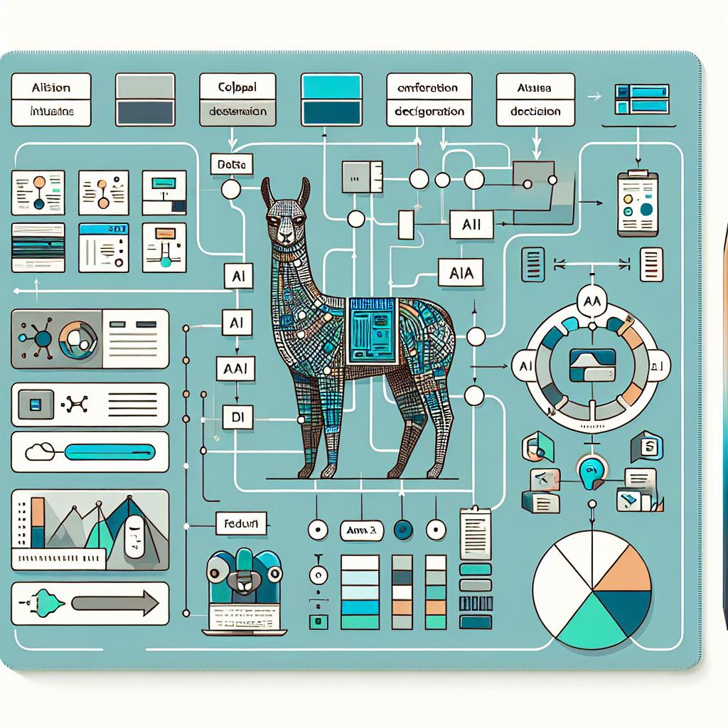 Create a vector style, flat, corporate themed 2D linear perspective image. The background should be white and textureless. The main focus of the image should be the interaction between the ColPali system and Llama 3.2 AI model, represented by a data flow chart showing real-time decisions. Show diagrams and illustrations showcasing the process of data retrieval and generation from complex documents such as PDFs and presentations. Labels should be included to indicate different steps of the process. Additional features to include are AI icons to represent the underlying technology used. The color palettes dedicated to the image should be cool shades of blue and green to represent innovation and technology.