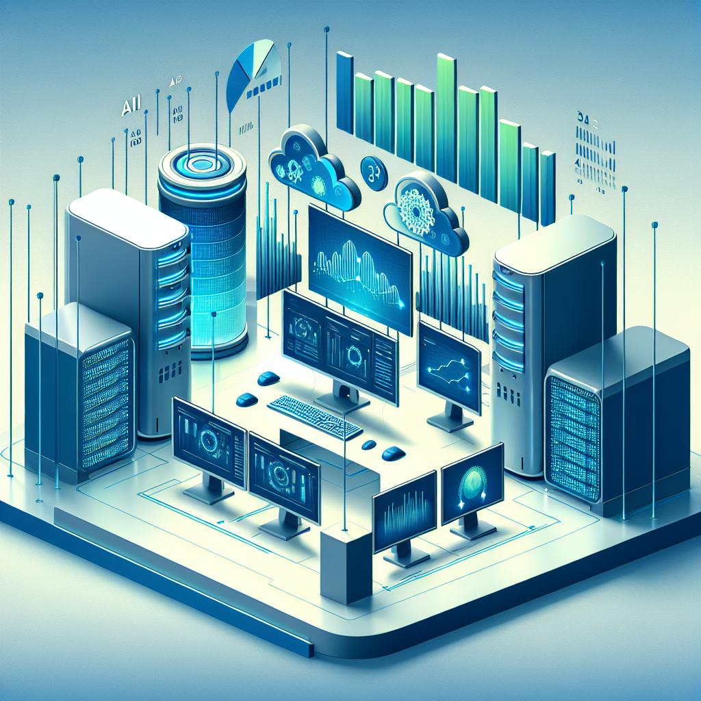 Create a 2D vector-style, corporate image with a flat design aesthetic. The setting of the image should be a modern, technologically advanced environment illustrating the use of Google Cloud's new A3 High VM configurations. Gradations of blue and bright greens should be used to give the image a modern tech feel. Set against a clean, white, textureless background, a series of computers and servers should be depicted. On these computers, it should be visible that they are running AI and Machine Learning applications. Insert a tech company's logo, representing the company unveiling these advanced technologies. Additionally, include performance graphs to highlight and illustrate the efficiency and power of these advanced VMs. The overall tone of the image should be sophisticated and market-forward.