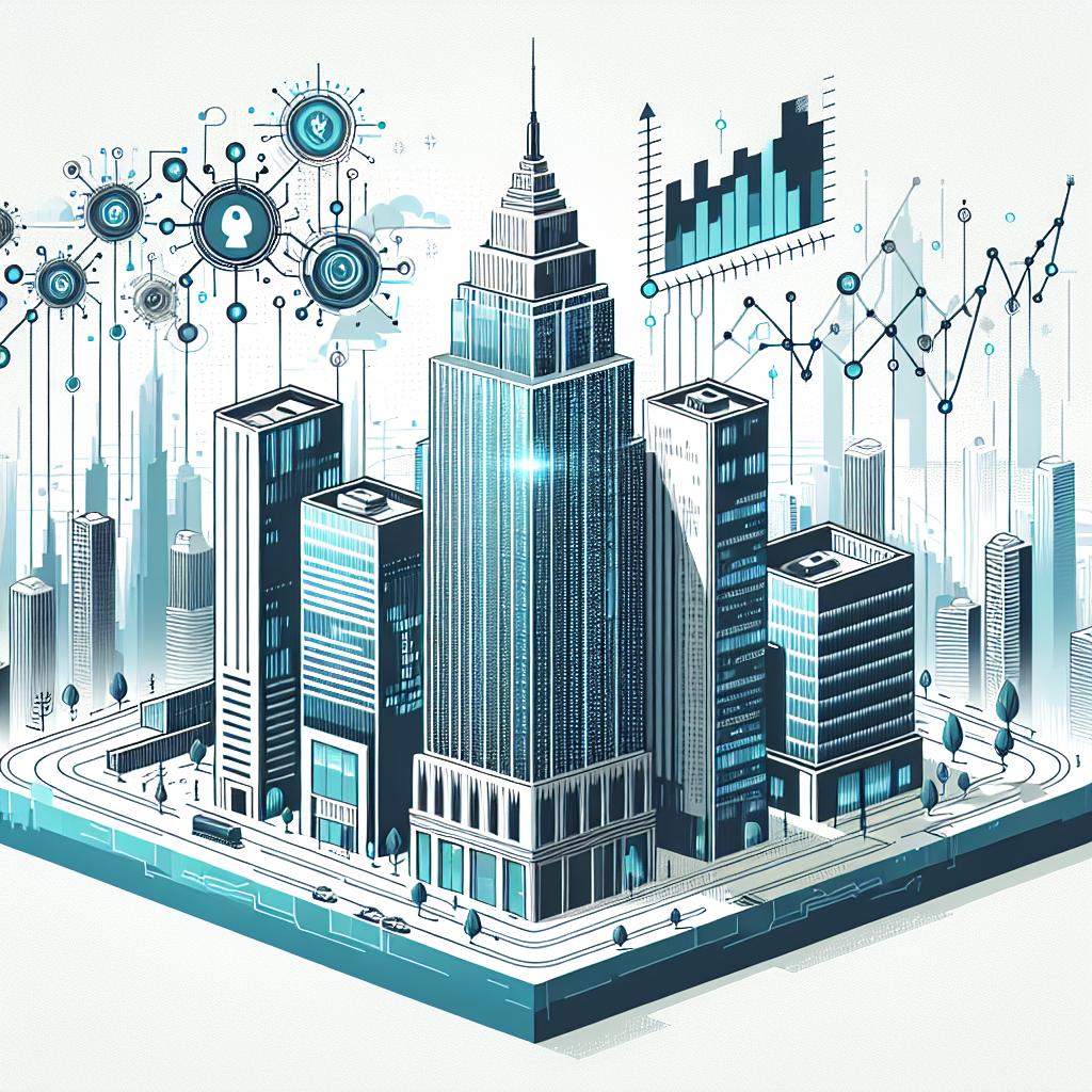 Create a vector and flat styled image in a corporate theme depicting a symbolic representation of a tech company's data center in Manhattan indicating its hefty investment in artificial intelligence. The design should reflect futuristic and technological elements, such as circuits symbolizing technology and innovation, and graphs symbolizing the growth of stocks and investment. The setting for the image is on a white and texture-less background. The perspective is 2D and linear.