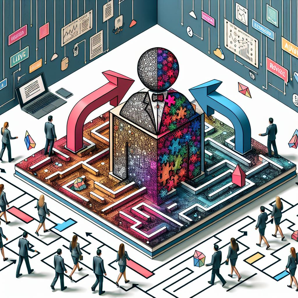 An image in a 2D, linear perspective using a corporate flat style featuring a Large Language Model (LLM) working in a scenario where problems are solved starting from the answers. The main scene is set on a white and textureless background. The visual representation of the LLM is symbolically solving a maze, which signifies the complexity of reasoning and the novel approach to problem-solving. Added to the scene are arrows showing the reverse direction, representing the reverse thinking technique. The scene is filled with vibrant colors to draw attention and symbolize innovation.