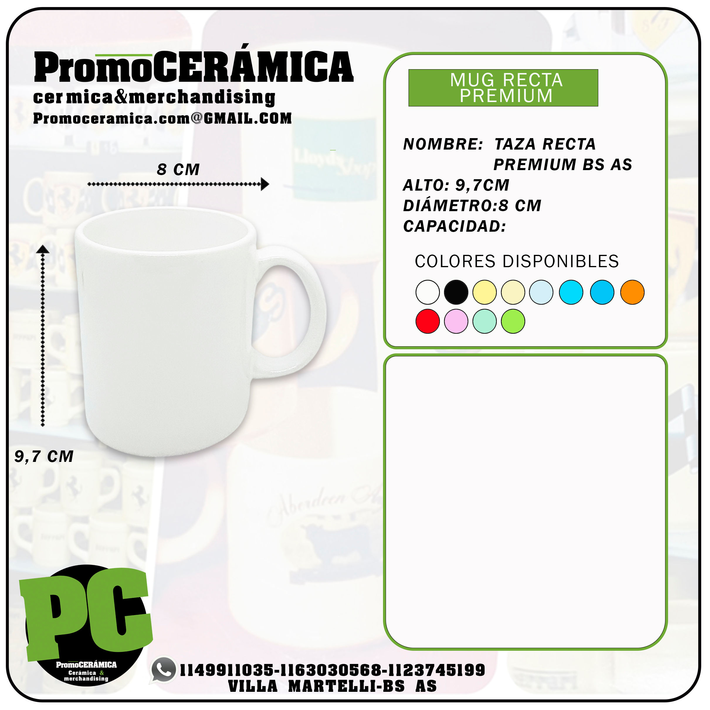 TAZA MUG CERAMICA RECTA PREMIÚN BUENOS AIRES BLANCA