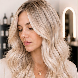 Donna con capelli biondo perla freddo Pearl Signature La Blonderi