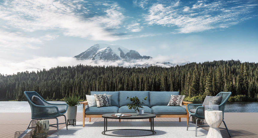 Light tan Natural Reef decking with outdoor seating overlooking mountains