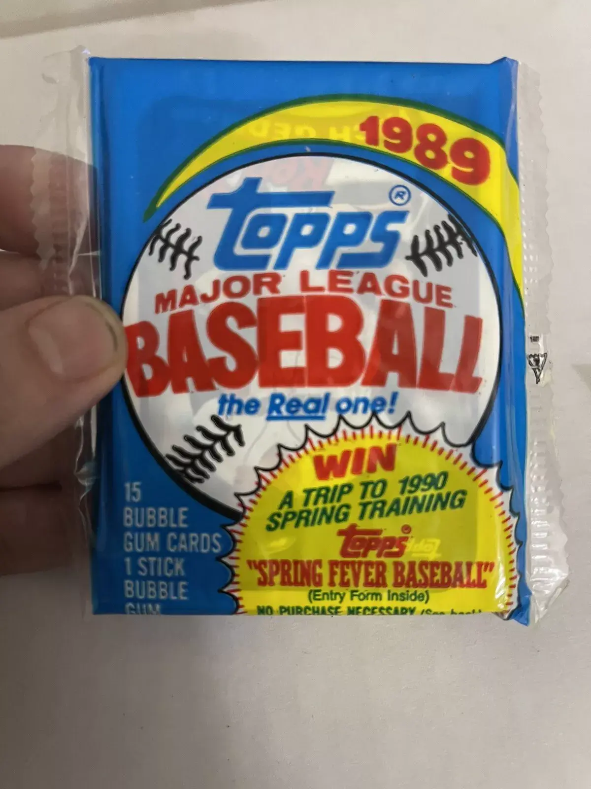 Topps Major League Baseball 1989 Unopened Wax Trading 15 Card Pack W/Bubble Gum