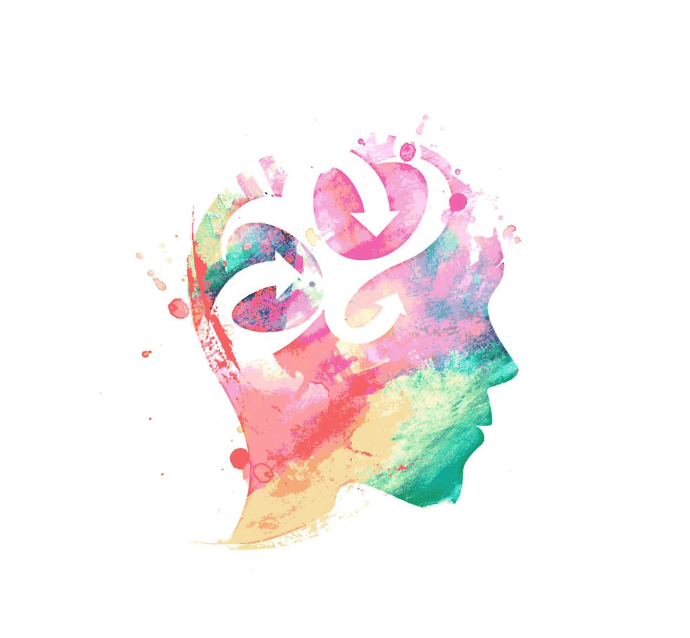Cabeza de colores múltiples con flechas simulando los pensamientos y creencias