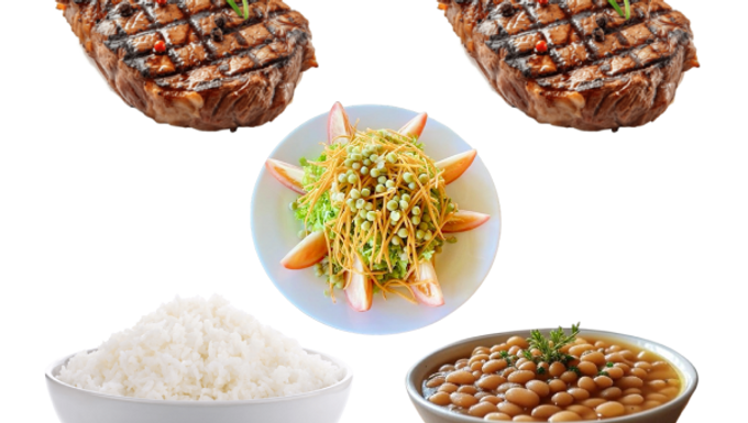 Refeição 2 Bifes Bovino Grelhado Arroz Feijão Salada (2 pessoas)