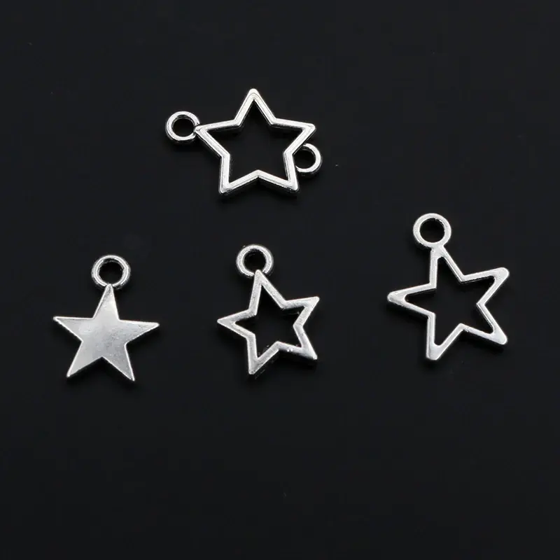 Thumbnail: 100pcs Small Star Charms Pendant Antique Silver Color Alloy Metal DIY Jewelry