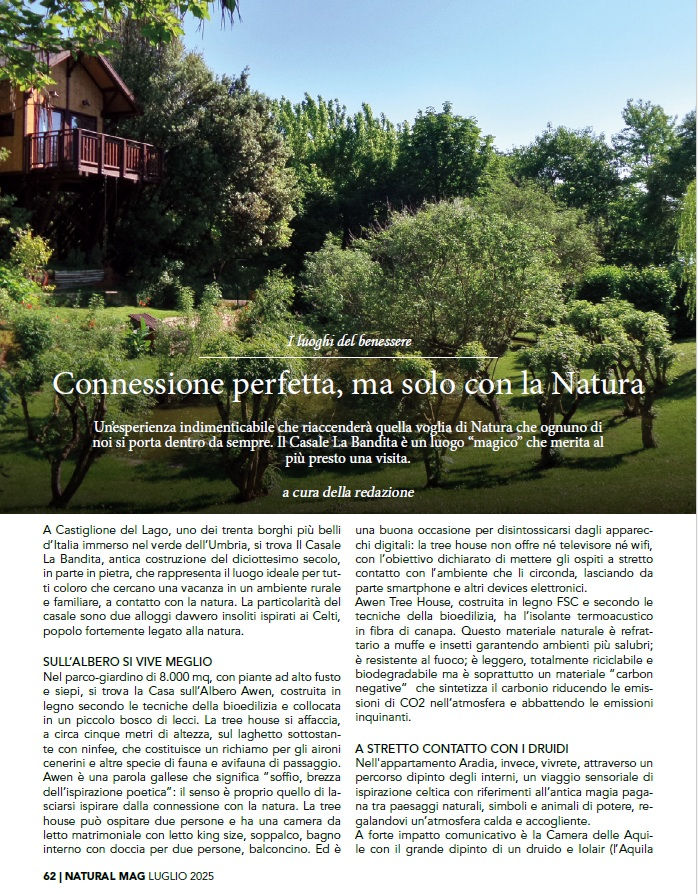articolo di Natural Mag su Awen la Casa sull'Albero in Umbria