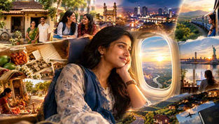 విదేశాలకు ప్రయాణిస్తున్న అనన్య కిటికీలోంచి తన బాల్యం, తల్లిదండ్రులు, స్నేహితులు, నగరాలు మరియు జ్ఞాపకాలను గుర్తుచేసుకుంటున్న హృదయస్పర్శి దృశ్యం