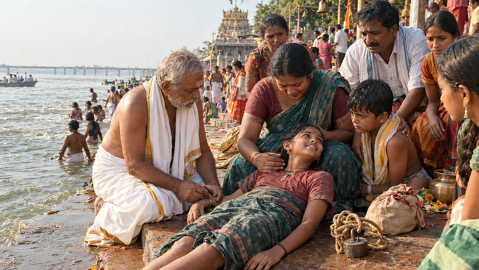 గోదావరి నదిలో బాలుడిని కాపాడిన చిన్నారి గోదాను తల్లి ప్రేమగా అక్కున చేర్చుకున్న హృదయస్పర్శి దృశ్యం.