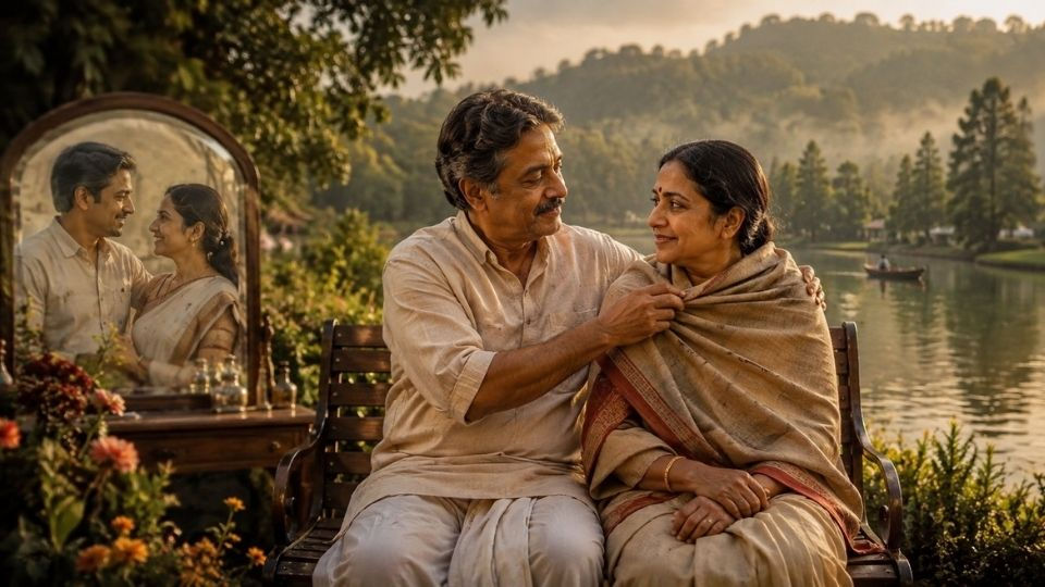 ఊటీ సరస్సు ఒడ్డున బెంచ్‌పై చేతులు పట్టుకుని కూర్చున్న వృద్ధ దంపతులు సుబ్బారావు, రాధ