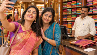 చీరల షాపులో సెల్ఫీ తీసుకుంటున్న జానకి, పక్కనే ఇబ్బందిగా నవ్వుతున్న శిరీష
