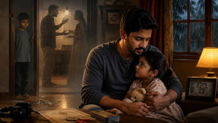 తల్లిదండ్రుల గొడవల జ్ఞాపకాలతో బాధపడిన తండ్రి తన చిన్న కూతురిని కౌగిలించుకున్న దృశ్యం