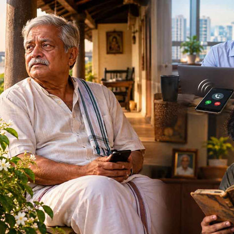 కొడుకుతో మాట్లాడేందుకు ఎదురుచూస్తున్న వృద్ధ తండ్రి రామమూర్తి – ఒక్క నిమిషం తెలుగు భావోద్వేగ కుటుంబ కథ