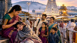 తిరుమలలో సుప్రభాత దర్శనం సమయంలో చైత్రను ఆదరిస్తున్న తెలుగు తల్లి – సుప్రభాత సౌరభం కథ