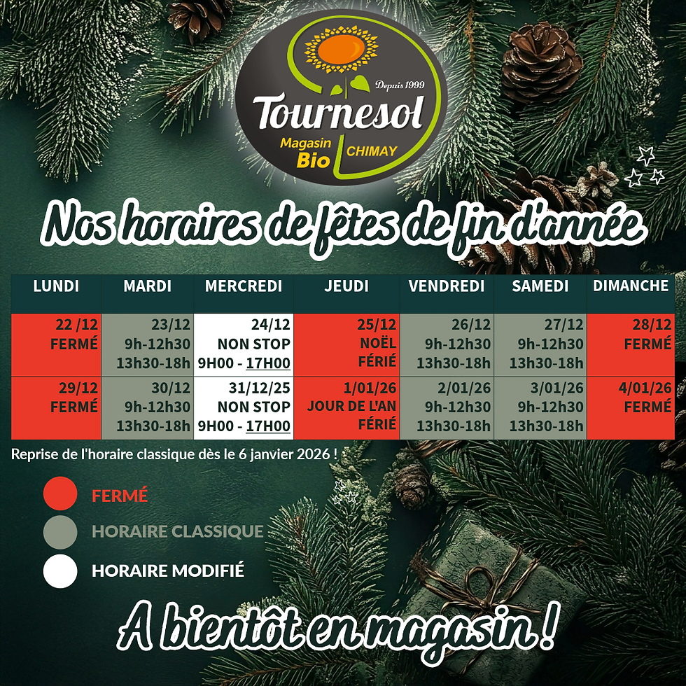 HORAIRES DE FÊTES : A noter !