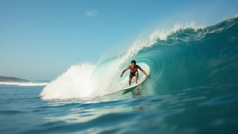 Eye-level view of a surfer riding a wave