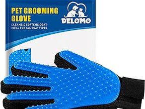 Pet Hair Remover Glove - Gentle Pet Grooming Glove Brush - Deshedding Glove - Massage Mitt with Enhanced Five Finger Design - Perfect for Dogs & Cats with Long & Short Fur - 1 Pack (Right-Hand), Blue