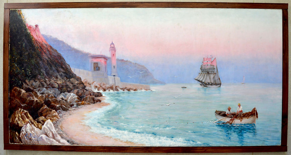 Miniature : BLONDEAU Alfred-Justin (1850-?) " L'entrée du port de Nice au soleil couchant "