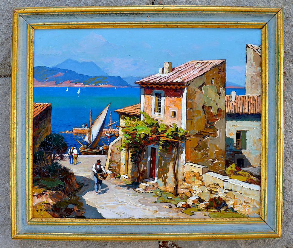 Miniature : VIDAL Gustave (1895-1966) " Petit port en Méditerranée "