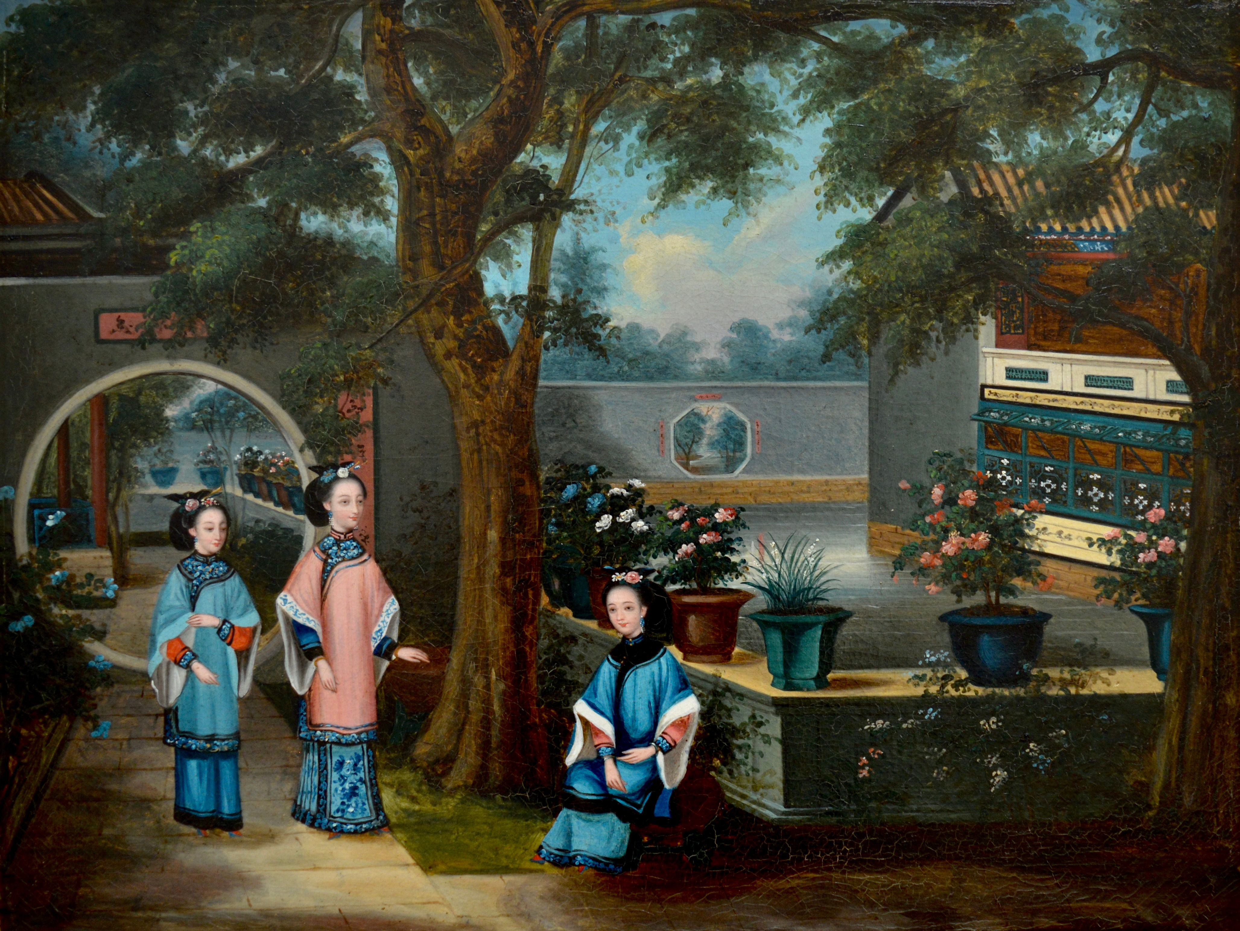 YOUQUA (act. 1840-1880) et son atelier « Femmes dans un jardin chinois »