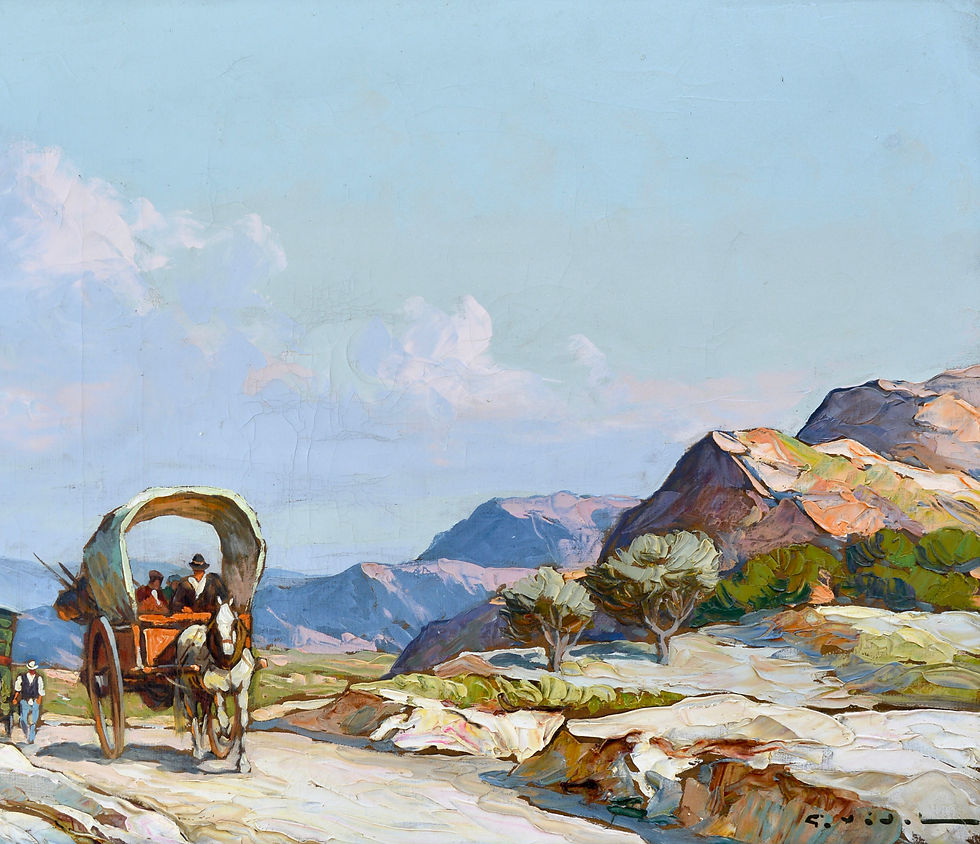 Thumbnail: VIDAL Gustave (1895-1966) "Charrettes sur un chemin dans les Alpilles"