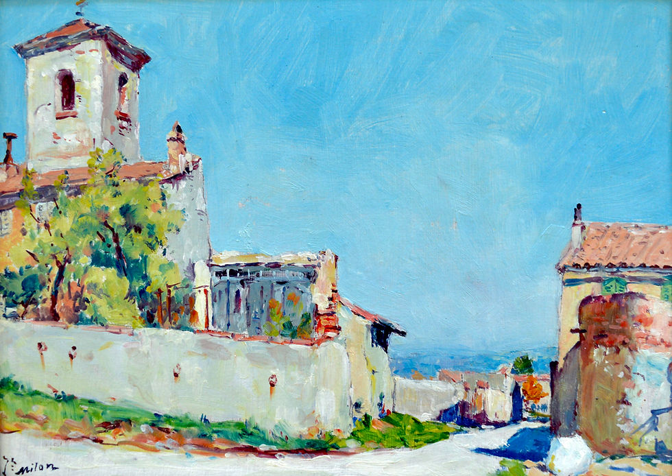 Miniature : MILON Joseph (1868-1947) " Clocher de Bouc Bel-Air"