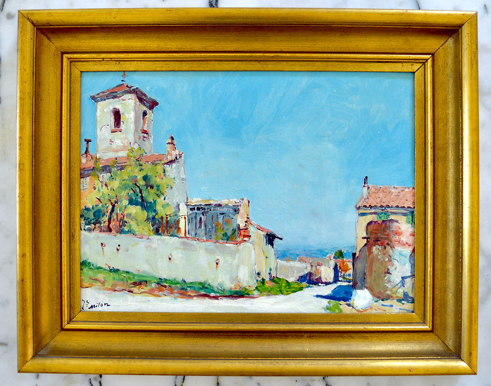 Miniature : MILON Joseph (1868-1947) " Clocher de Bouc Bel-Air"