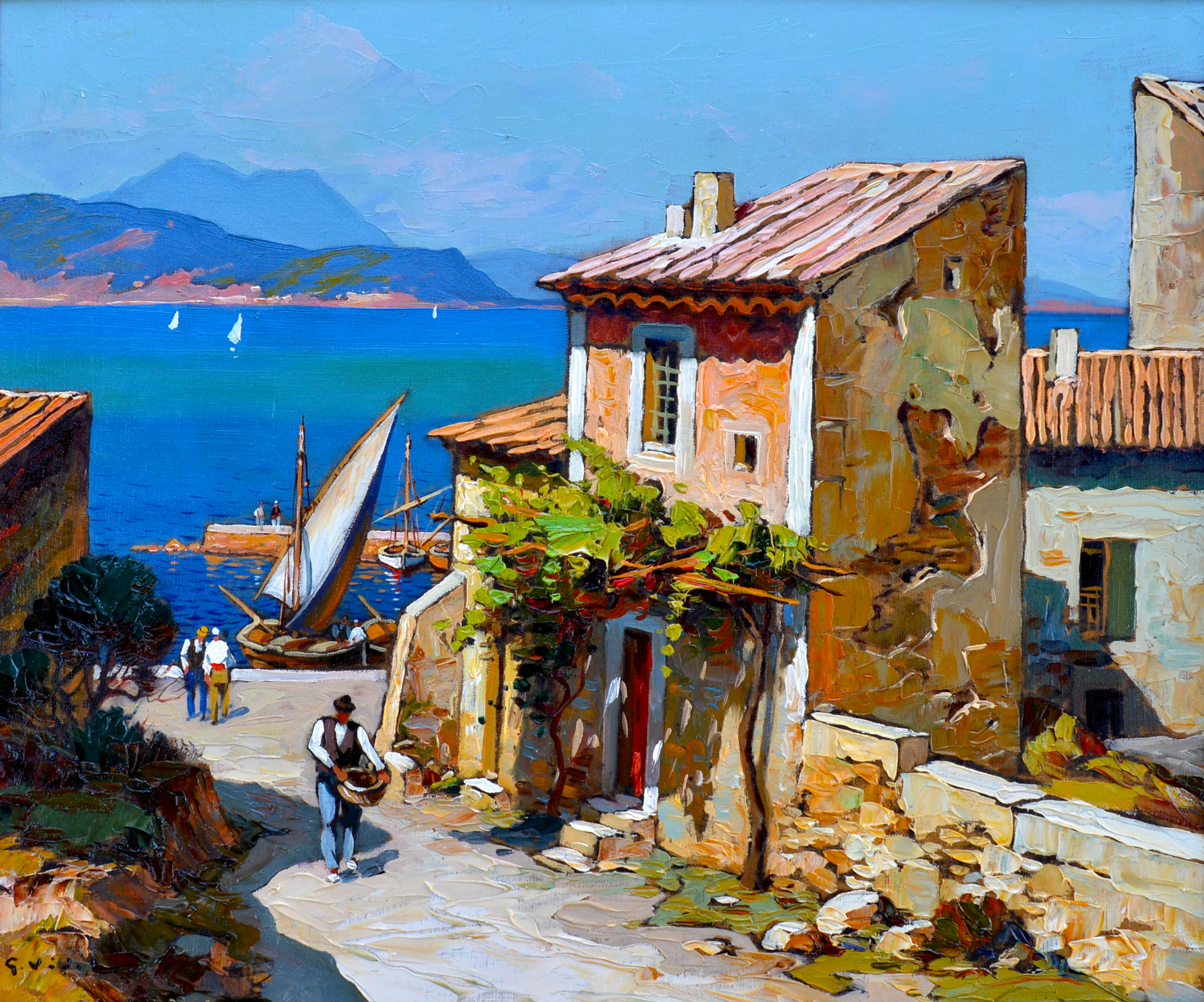 VIDAL Gustave (1895-1966) " Petit port en Méditerranée "