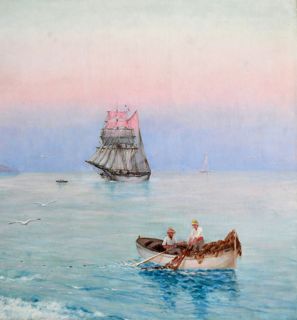 Miniature : BLONDEAU Alfred-Justin (1850-?) " L'entrée du port de Nice au soleil couchant "