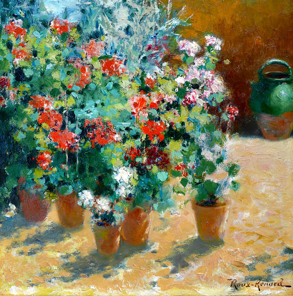 Miniature : ROUX-RENARD Marius (1870-1936) " La terrasse aux géraniums à Villeneuve "