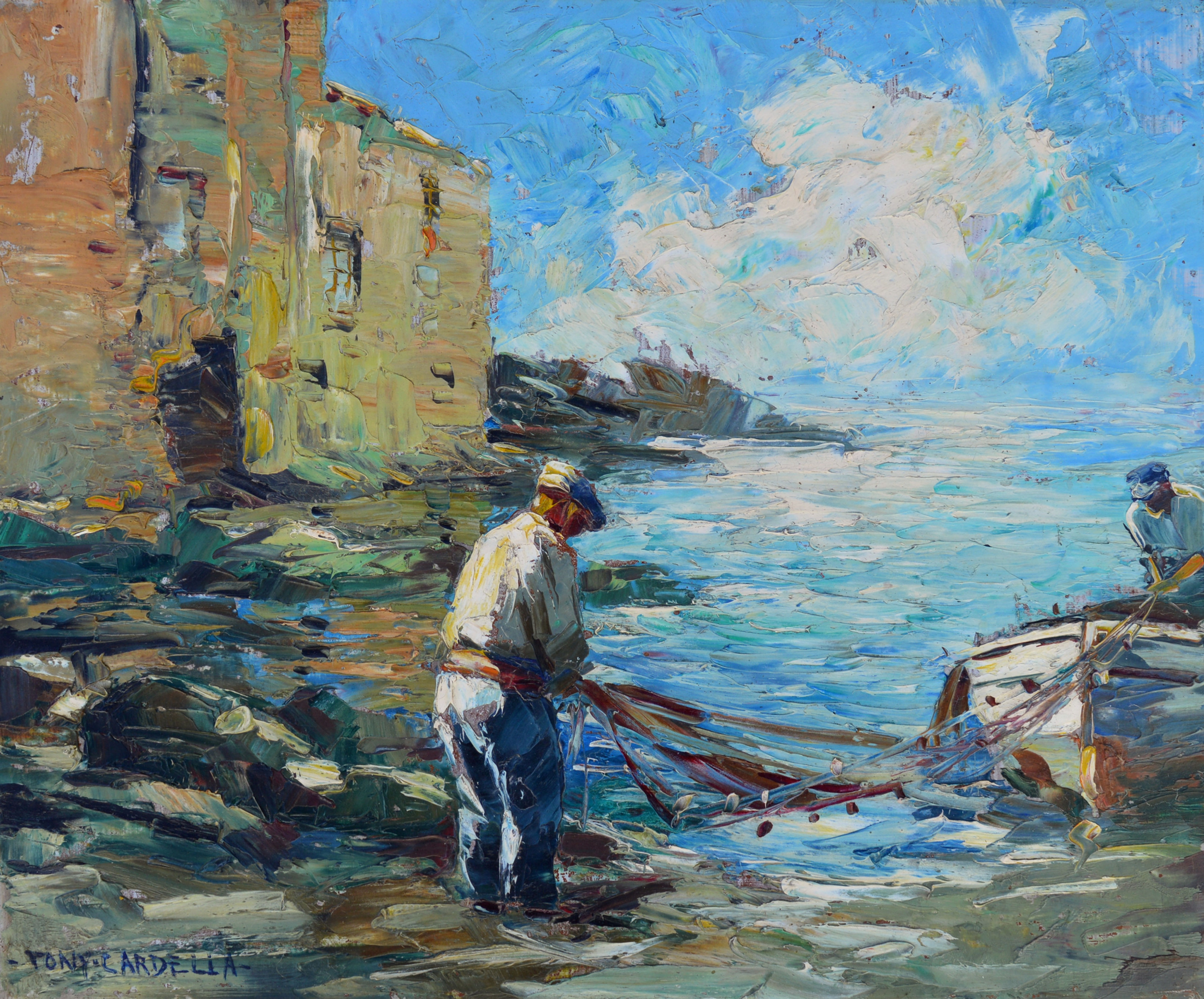CARDELLA Tony (1898-1976) « Pêcheurs dans le port d'Erbalunga Corse »