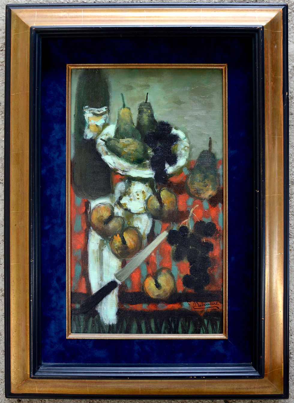 Thumbnail: BABOULÈNE Eugène (1905-1994)  “Still life with fruit on a red carpet” 