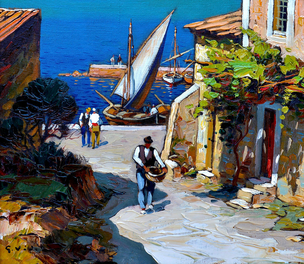 Miniature : VIDAL Gustave (1895-1966) " Petit port en Méditerranée "