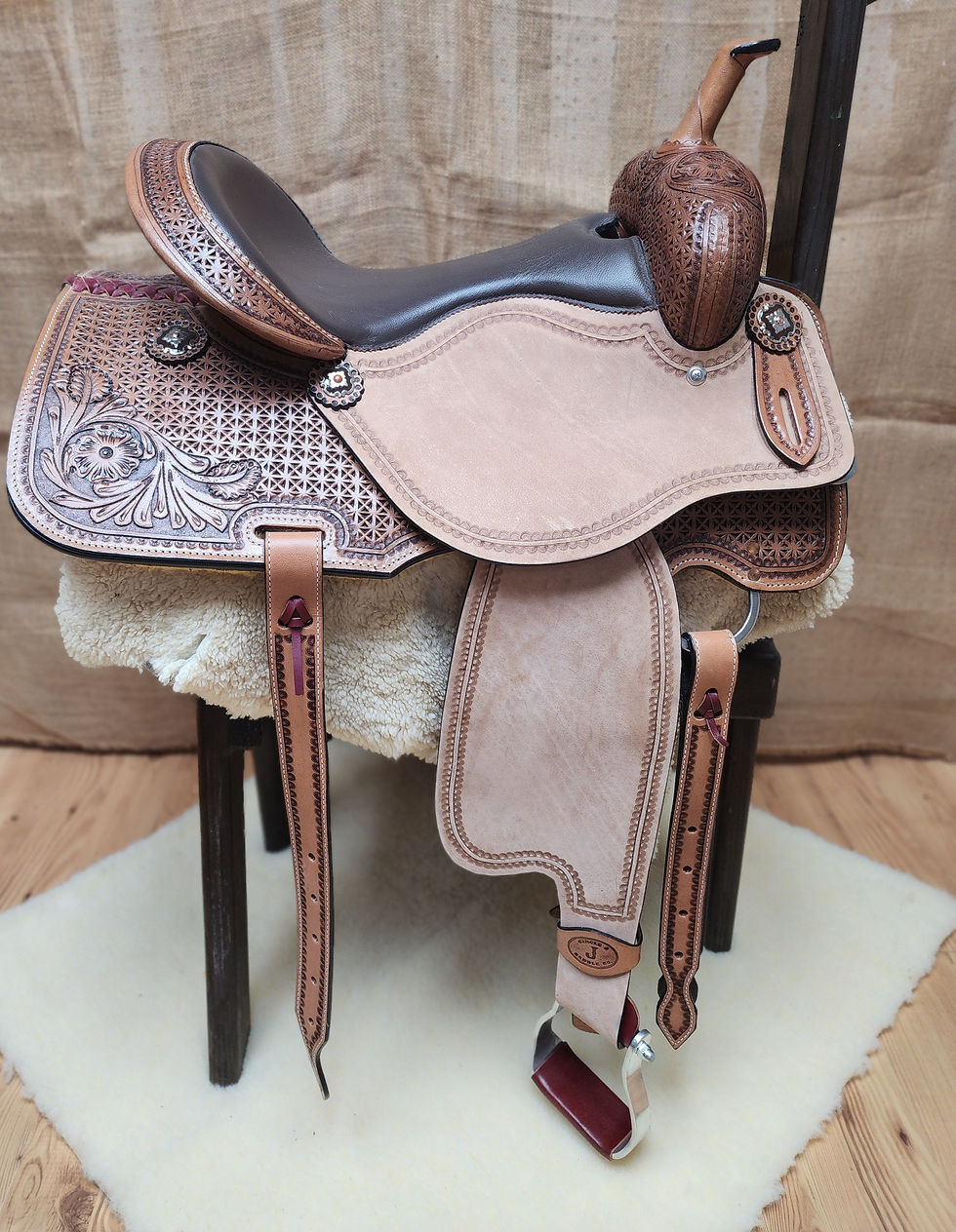 Circle J Triple Chocolate Suede Tooled Leather Saddle