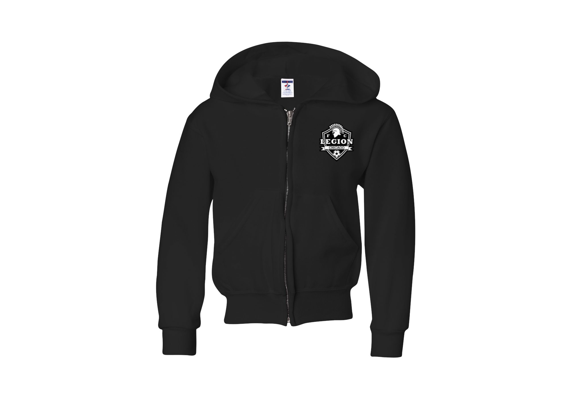 Black Youth Full Zip Hooded Sweatshirt