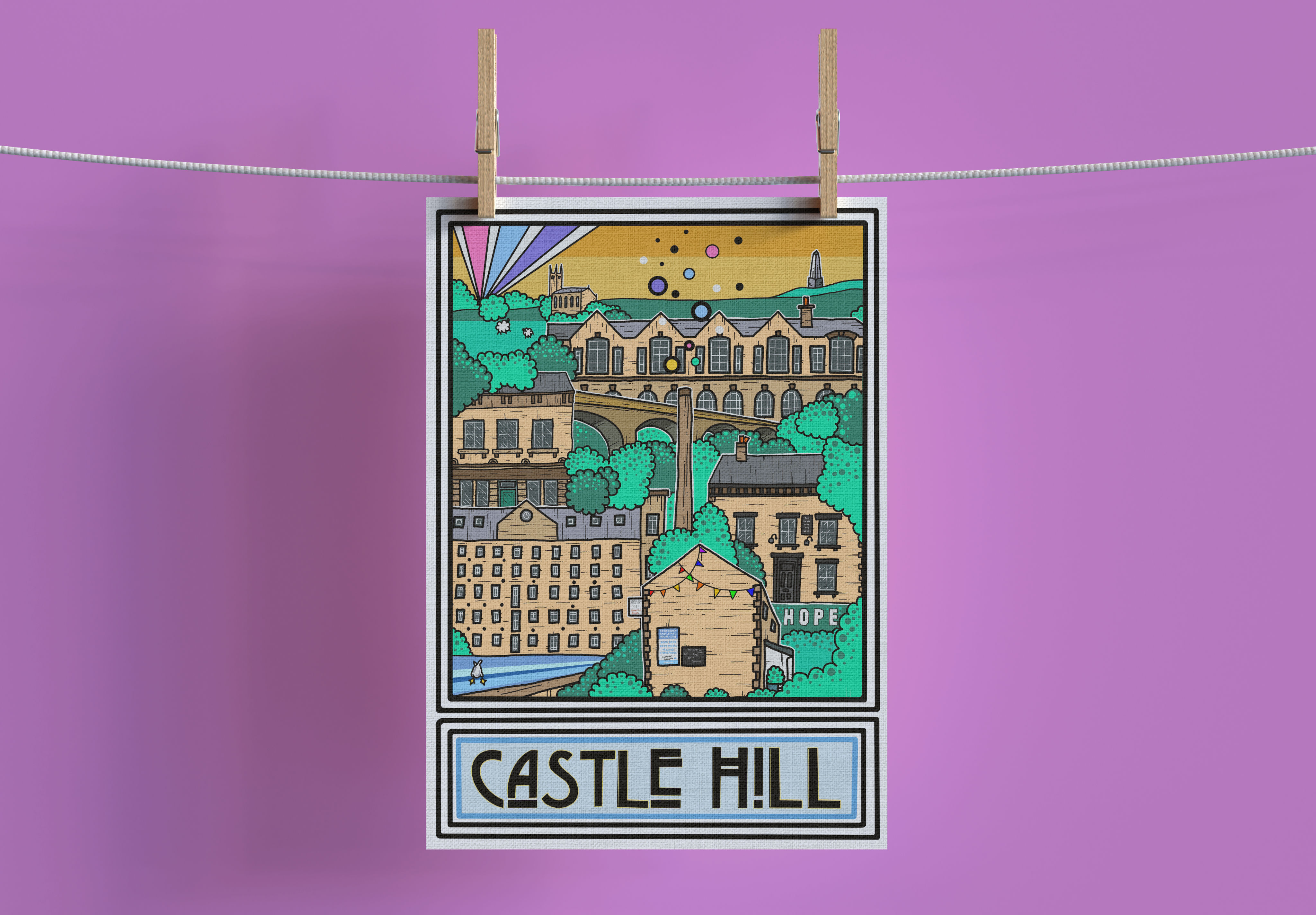 Caste Hill Townscape Tea Towel