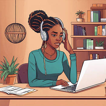 A girl stressed at work, working customer service