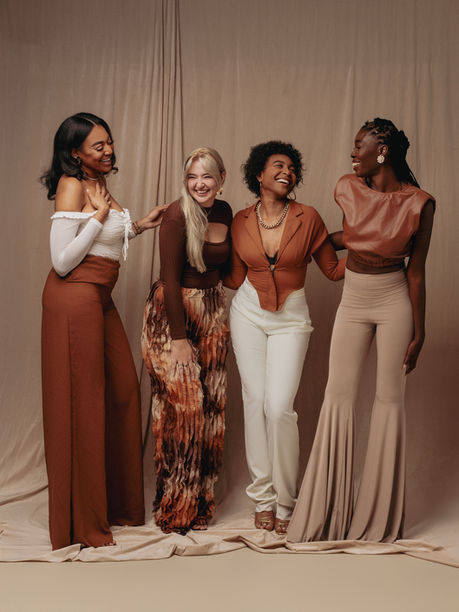 Group of women photoshoot for clothing brand
