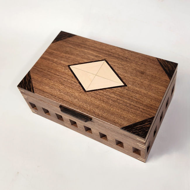 Thumbnail: Walnut Geometric Keepsake Box with Wenge and Black Palm Accents