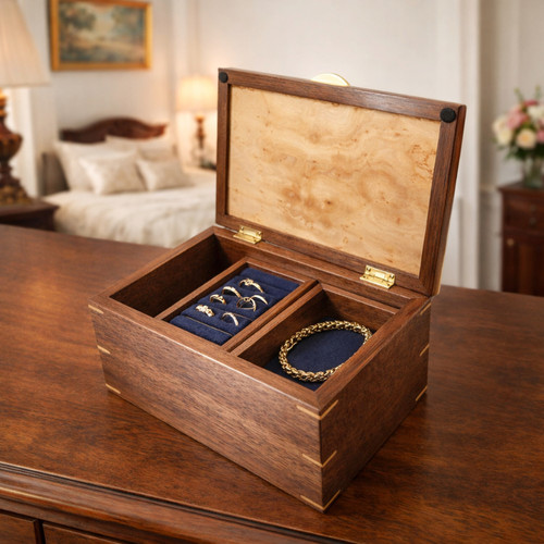 Walnut and Birdseye Maple Box, Jewelry Box, Memory Box, Wooden Box