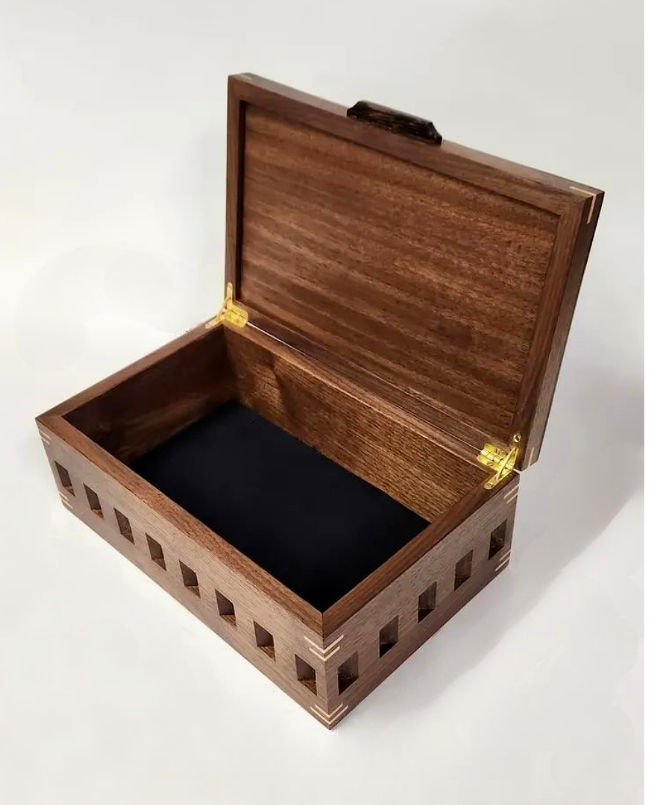 Thumbnail: Walnut Geometric Keepsake Box with Wenge and Black Palm Accents