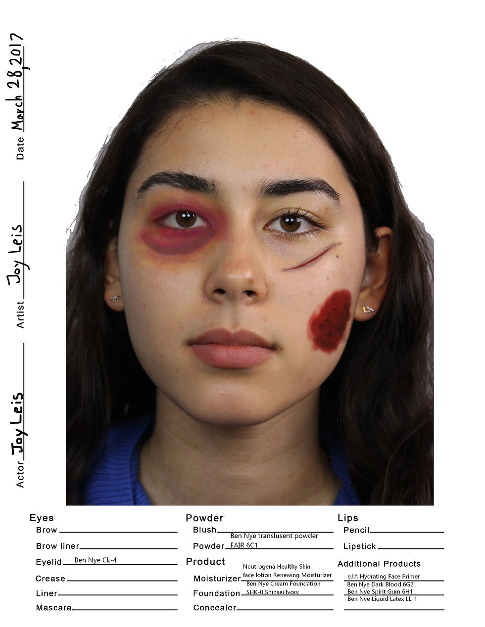 Make up schematic  bruise and scar