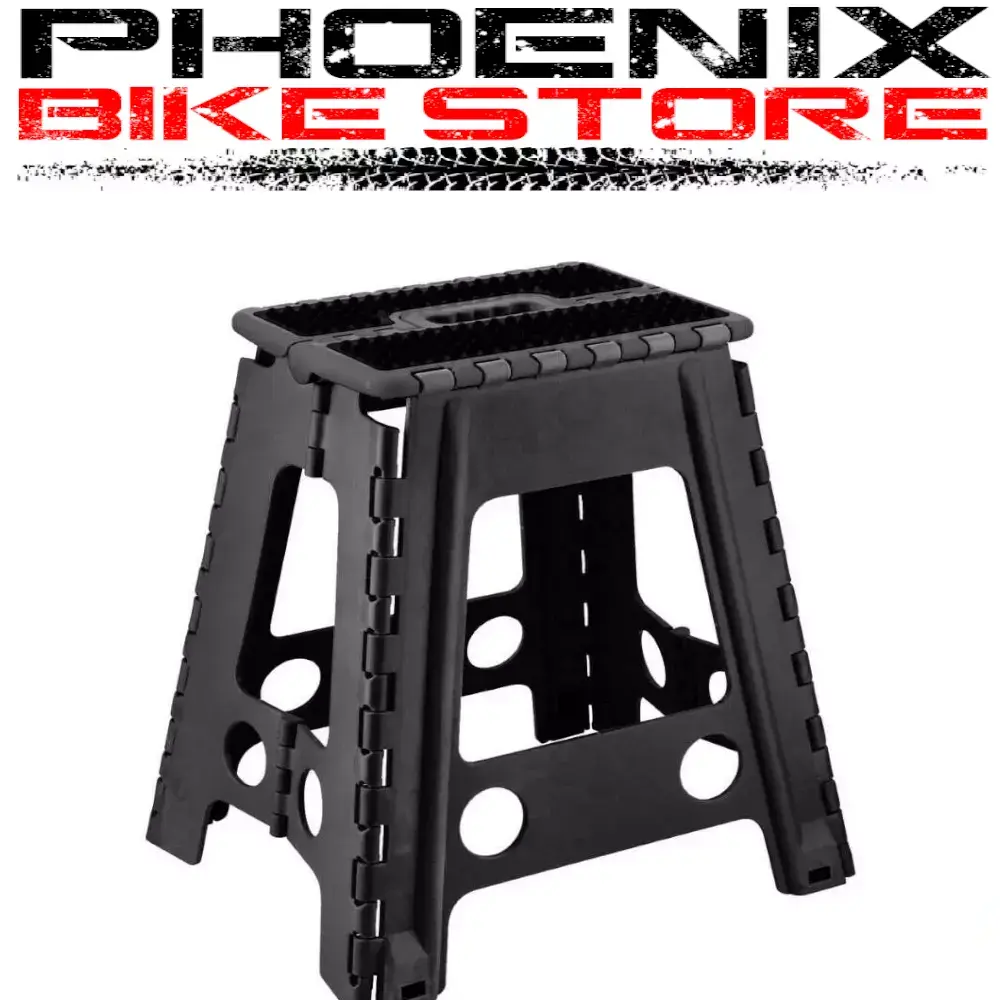 Folding Bike Stand Hop Up 16” Height Premium 100kg Dot Black Motocross & Revvi
