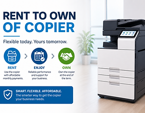 Rent to own copier promotion with multifunctional printer.