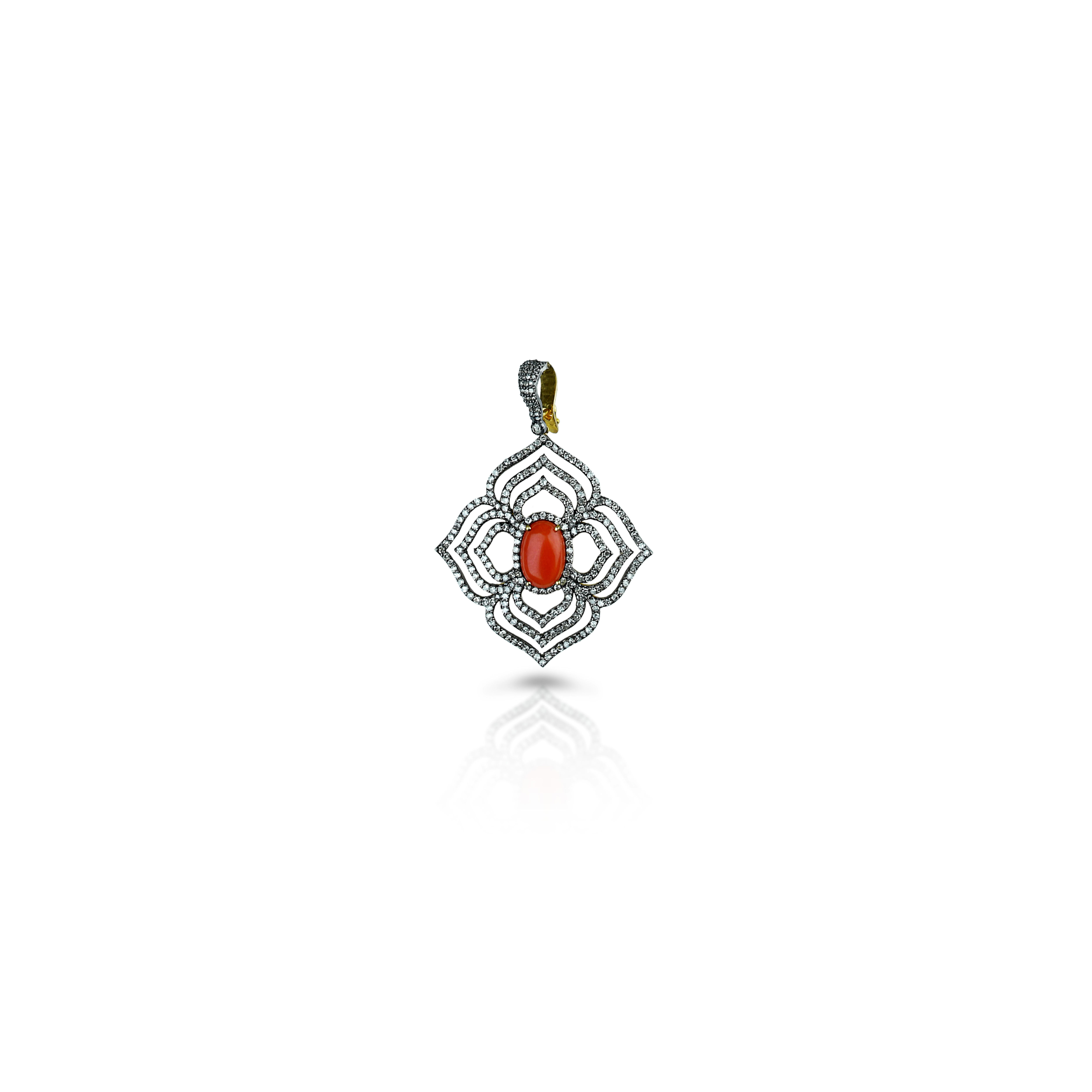 art deco red coral diamond pendant