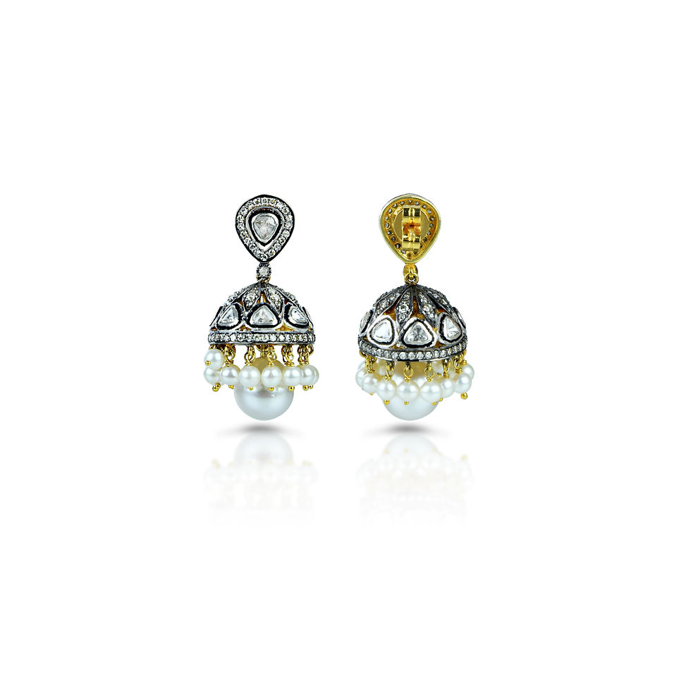 Thumbnail: art deco diamond pearl chandelier jhumki earrings