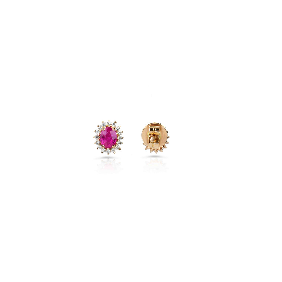 Thumbnail: Ruby and Diamond Stud Earrings in 18K Gold