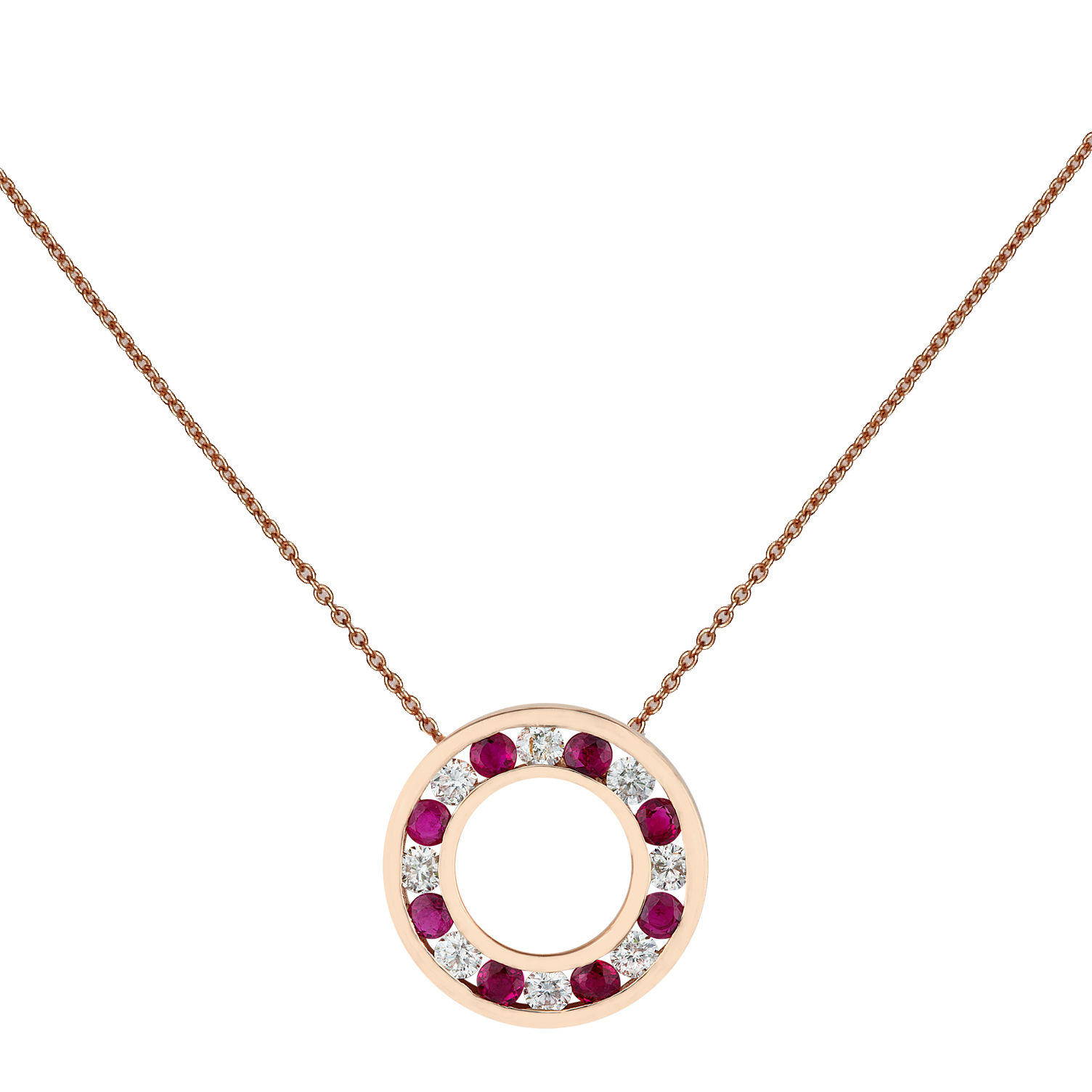 ruby diamond open circle eternity pendant gold